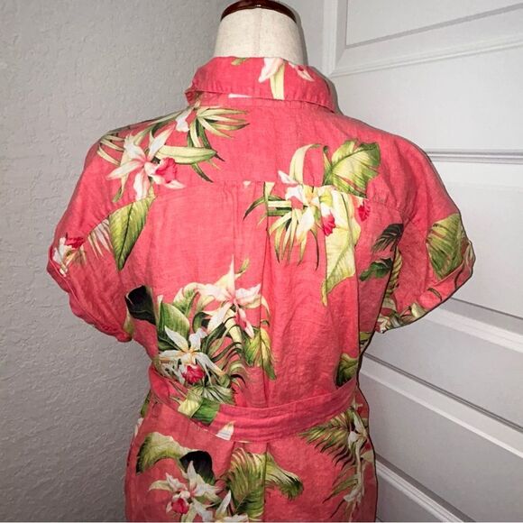 Tommy Bahama Tropical Floral Print Button Down Belted Linen Midi Dress - Picture 4 of 12